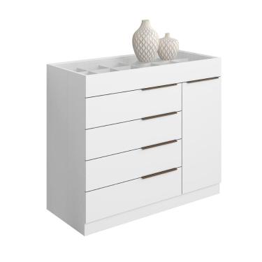 Imagem de Comoda Sevilha Quarto com 5 Gavetas e 1 Porta Tampo de Vidro