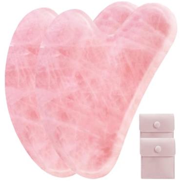 Imagem de 2 peças Gua Sha ferramentas faciais Guasha para rosto metal Gua Sha massagem da pele Guasha ferramenta de beleza para olhos corporais, massageador, cuidados com a pele, presentes de Dia das Mães (rosa