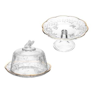 Imagem de Queijeira e Prato Com Pé 27cm Luxuoso Mesa Posta Decorada - Wolff