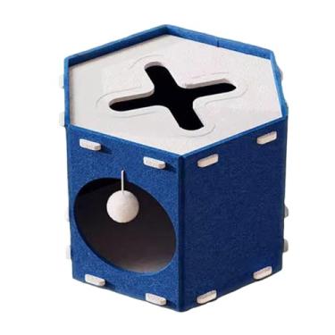 Imagem de Ｂｅｓｇａ Casa de feltro para gatos, caverna para gatinhos, arranhador em túnel para gatos internos, a arranhões, com bola pendurada, cama para gatos, Azul