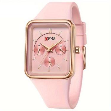 Imagem de Relógio quadrado de quartzo feminino da OFNS, à prova d'água, rosa