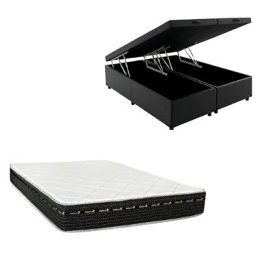 Imagem de Cama Box Baú Bipartida Blindada + Colchão Eagle Molas Bonnel 22cm | Kit Completo com Cabeceira Botonê Opcional | Diversas Cores (2, CORINO PRETO, SEM CABECEIRA)