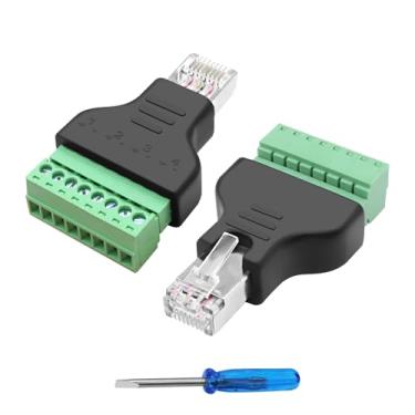 Imagem de MEIRIYFA Adaptador de bloco terminal de parafuso RJ45 RJ45 8P8C placa de breakout macho para conector Ethernet de rede terminal sem solda de 8 pinos para AV, CCTV, Cat5, Cat6, Cat7-2 peças