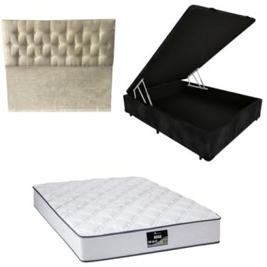 Imagem de Cama Box Baú Blindada com Colchão Doss Molas Ensacadas 30cm + Cabeceira Botonê (SUEDE PRETO, Casal)