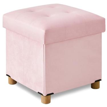 Imagem de BRIAN & DANY Otomano pequeno de 38 cm com armazenamento, banco de pé, cubo de armazenamento otomano, descanso de pés para sofá com pernas, rosa