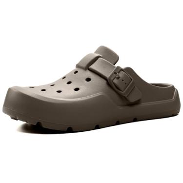 Imagem de GETOEU Tamancos para mulheres, sandálias deslizantes, confortáveis, fáceis de calçar com suporte de arco, antiderrapante, sandálias de recuperação, almofadas deslizantes, Marrom, 36