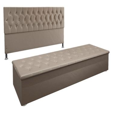 Imagem de Kit Cabeceira e Calçadeira Baú Queen 1,60m Suede Bege