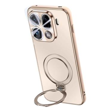 Imagem de HAOMRIYL Capa de suporte para Oppo Find X9/X9pro, suporte de anel giratório, capa de telefone com suporte, proteção de lente de câmera, capa de revestimento rígido, dourado, X9