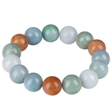 Imagem de Pulseira de jadeíta birmanesa natural de 13 mm, tricolor, com miçangas