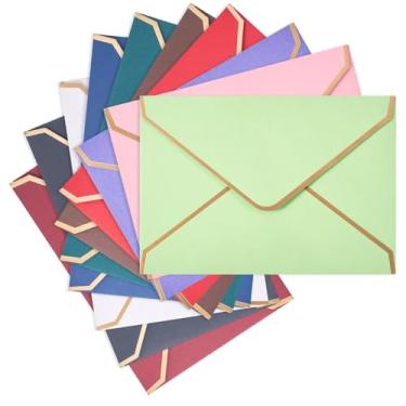 Imagem de Handship 20 envelopes coloridos com borda dourada 10 x 15 cm, envelopes de papel para escritório, casa, casamento, cartões de felicitações, festa, formaturas, aniversário, convites