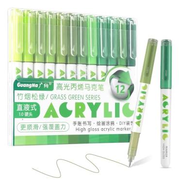 Imagem de Marcadores de tinta acrílica, marcadores de acrílico de 12 cores com ponta de bala, cobertura forte, grande capacidade de tinta, canetas de tinta multiuso para pintura rupestre, artesanato, bricolagem