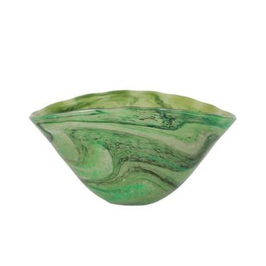 Imagem de Paramount Vaso Murano Verde Esmeralda, Vidro Artesanal, Design Italiano, Bowl Decorativo com Padrão Mármore, 33x24x16cm, Contemporâneo, Ideal para Decoração