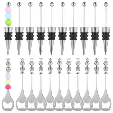 Imagem de Conjunto de rolhas e abridores de vinho com contas, 10 peças de rolhas de garrafa e 10 abridores de cerveja, decoração DIY, rolhas de aço inoxidável e abridores de garrafas para amantes de vinho