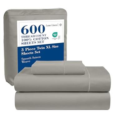 Imagem de LANE LINEN Jogo de lençóis de cama solteiro GG 600 fios - 100% algodão mercerizado Twin XL, tecido de cetim macio e confortável para toque sedoso, lavar à máquina, estilo hotel de luxo, lençol de