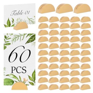 Imagem de 60 peças de suportes de números de mesa de madeira, suportes de números de mesa semicirculares, porta-cartões reutilizáveis para banquetes de casamento, restaurante, festa de aniversário