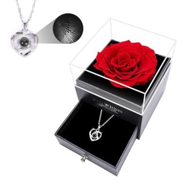 Imagem de AGQWR Colar de rosas para mulheres, presentes de aniversário para namorada, colar de coração I Love You, 100 idiomas, presente de aniversário de Natal para ela (vermelho)