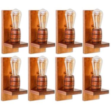 Imagem de Kit 8 Arandelas Barril Delenha Decor Madeira Maciça - Mogno