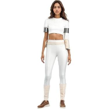 Imagem de eioaner Conjunto completo de fantasia feminina de cosplay de rainha branco, fantasia de Halloween para adultos