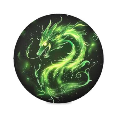 Imagem de xigua Jogo americano redondo com dragão de fogo verde, conjunto de 4 para mesa de jantar, tapetes de mesa antiderrapantes laváveis e resistentes ao calor para decoração de festa, cozinha, jantar