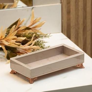 Imagem de Bandeja Vidro P 20x10 Efeito Mármore Bandeja Decorativa Organizadora (ROSE COM ROSE,SEM O PÉ)