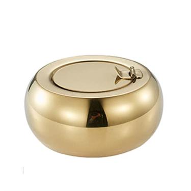 Imagem de uhyOHF Cinzeiro prático, selável, personalizado, criativo, espesso, tambor cinzeiro com tampa, cinzeiro redondo de aço inoxidável, adequado para bares familiares, restaurantes e hotéis para (Brass-M