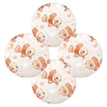 Imagem de Wassud Jogo americano conjunto de 4 tapetes redondos fofos de peixe-palhaço para cozinha e jantar tapetes laváveis resistentes ao calor para decoração de mesa 39 cm