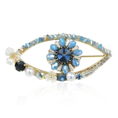 Imagem de YYBONNIE Broche de olho turco com corrente de cascata de strass, broche de lapela boêmio para festa de casamento, corpete de olho vintage feito à mão, Large, Latão Resina, Zircônia cúbica