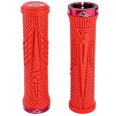 Imagem de WFS Volatus Pegas de bloqueio único para bicicletas de montanha, estrada, bicicleta urbana, 33 mm OD macio, confortável, ergonômico, antiderrapante de 22 mm com trava de identificação para MTB, 1 par