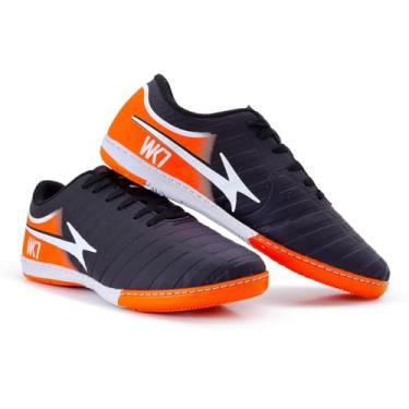 Imagem de Chuteira Adulta WK7, Campo e Quadra, Preto e Laranja, Tênis de Futsal e Futebol com Solado Antiderrapante (Quadra/Salão, BR, Adulto, Numérico, 36)
