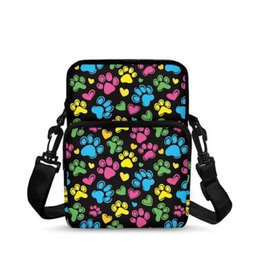 Imagem de CLOHOMIN Bolsa mensageiro pequena para mulheres e homens, bolsa para celular, carteira, bolsas pequenas da moda, pochete bolsa mensageiro, Pata de cachorro