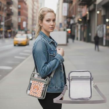 Imagem de Bolsa transversal transparente aprovada para estádio - Bolsa de ombro com alça transparente ajustável com zíperes para eventos esportivos de concertos, Cinza, Portátil