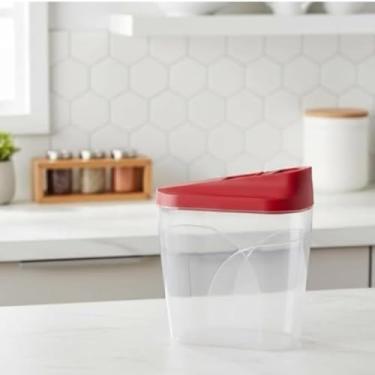 Imagem de Farinheira Multiuso com Medidas, Plástico, Tampa Vermelha, Transparente, 15x14cm, Livre de BPA, Armazenamento de Alimentos