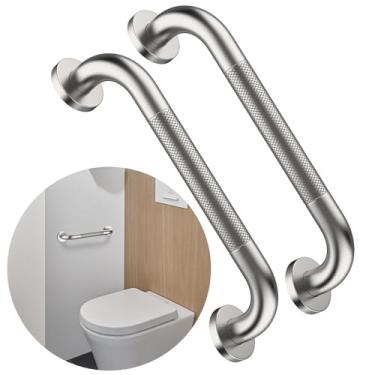 Imagem de Barras de segurança antiderrapantes para chuveiro de 30,5 cm, pacote com 2 barras de apoio para banheiras e chuveiros, barra de equilíbrio de deficiência serrilhada de níquel escovado, suporte de