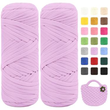 Imagem de Maxee Pacote com 2 fios de camiseta premium (200 g/75 m cada), linha de fita macia para crochê e tricô - cor intensa e fácil de cuidar