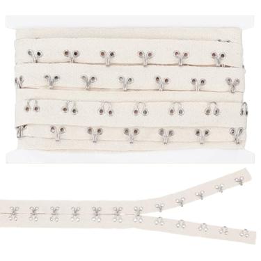 Imagem de NBEADS Fita de gancho e olhal de 4 metros, fita de algodão bege de 0,78 polegadas de largura, acabamento prateado, acessórios de vestuário para fantasia de reparo de roupas DIY