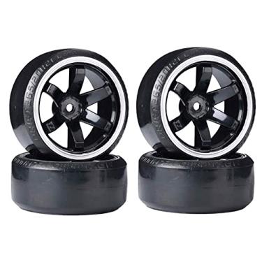 Imagem de LAFEINA Conjunto de roda e pneu de plástico RC, pneus rígidos de 63 mm para carro Drift 1/10 HSP Tamiya HPI Kyosho On-Road Drifting Car (preto prata)