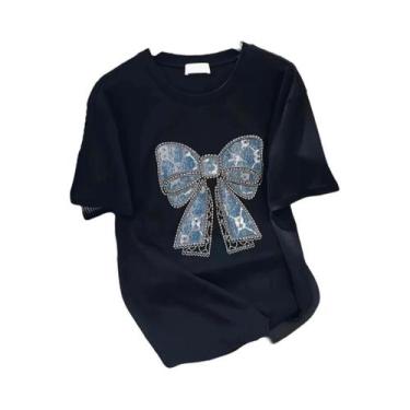 Imagem de Camiseta Feminina Com Estampa De Laço De Renda Verão 2025 Moda Coreana
