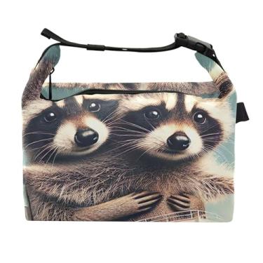 Imagem de TSENQUE Lancheira feminina engraçada Raccoon Titanic com isolamento térmico para trabalho macia para adultos com alça de ombro ajustável