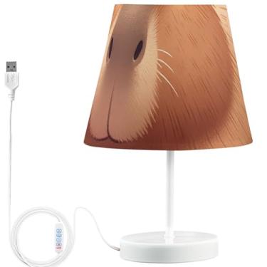 Imagem de TSENQUE Candeeiro de mesa de cabeceira personalizado com estampa animal de capivara, lâmpadas LED para mesinhas noturnas, lâmpada infantil brilhante USB para decoração de quarto