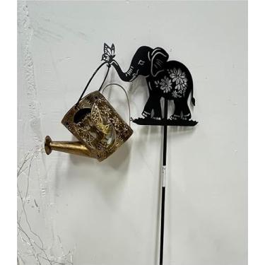 Imagem de LOVERUIS Regador solar de elefante, luzes ao ar livre, decoração de jardim com luz alimentada por energia solar, presente para amantes de gatos, jardineiros, decoração de quintal de pátio