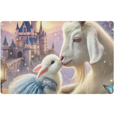 Imagem de TSENQUE Tapete personalizado de cabra coelho beijo animal outono bonito tapete de sapato impermeável decoração de varanda lavável tapetes de entrada interna para casa 81 x 50 cm