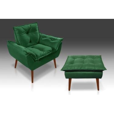 Imagem de Kit 01 Poltrona Opala + 01 Puf Opala Suede  Verde-CASA DA POLTRONA 
