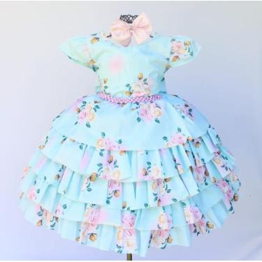 Imagem de Vestido Infantil Daminha Floral Babados Com  Tiara - Pingo De Gente Ki
