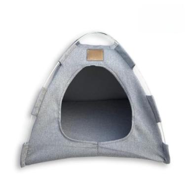 Imagem de Cabana Toca Pet para Cães e Gatos Cama Tenda Confortável Pequeno Porte(Linho Cinza)