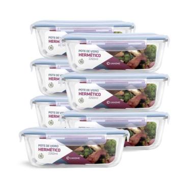 Imagem de Kit 7 Potes Hermético Vidro Retangular Grande 2260ml Lasanha - NABOX, 