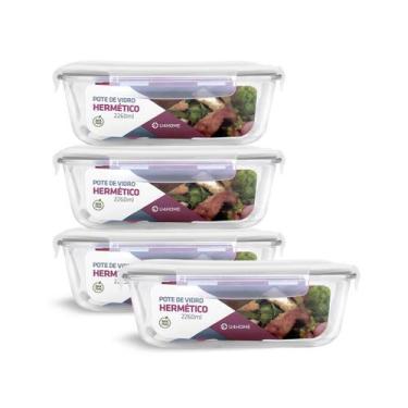 Imagem de Kit 4 Potes Vidro Retangular Hermético C Tampa 2260ml Forno - NABOX, B