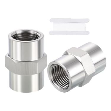 Imagem de Rebower Pacote com 2 adaptadores FeMale para FeMale de aço inoxidável 316, 1/5.1 cm FeMale NPT x 1/10.2 cm FeMale NPT Acoplador de acoplamento de cabeça hexagonal com fita de vedação para jardinagem