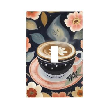 Imagem de Capas decorativas para interruptores de luz de café floral placa de parede com interruptor único decorativa placa de interruptor elétrico para decoração de casa