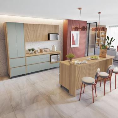 Imagem de Cozinha 8 Peças 8 Portas 12 Gavetas Forno Ilha Ripado Rainha 100% Mdf 