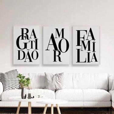 Imagem de Kit 3 Quadros 45x34cm com Vidro - Família, Amor, Gratidão